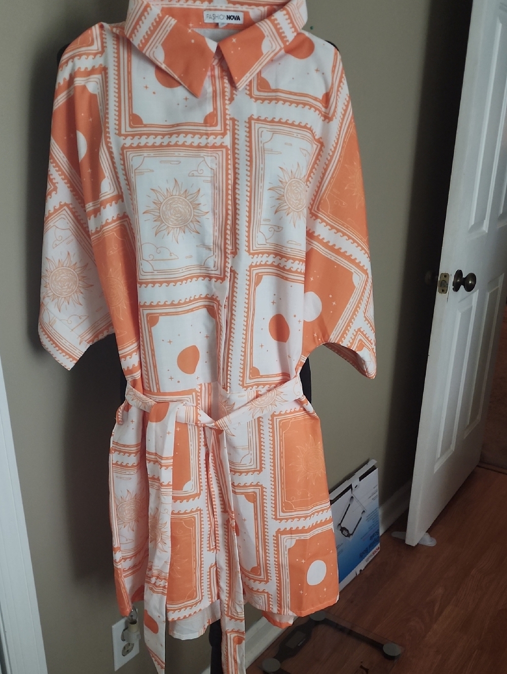 Fashion Nova Orange & White Celestial Print Short Jumper